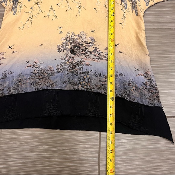 Citron Santa Monica Silk Blouse flower Asian inspired print fabric tunic - Picture 10 of 10